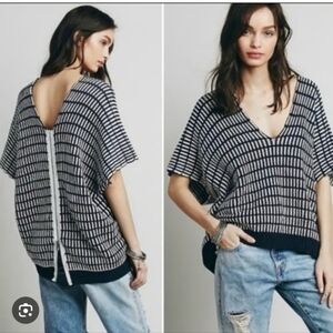 FREE PEOPLE blue & white knit poncho - size small (fits large)